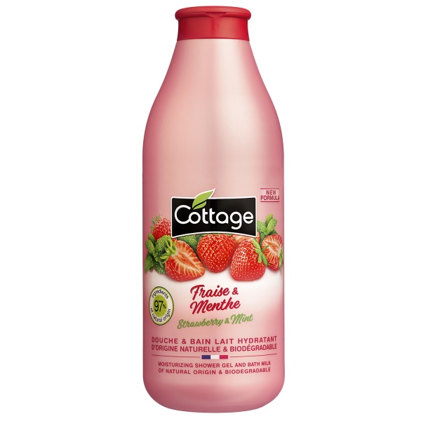 Cottage Moisturizing Shower Gel & Bath Milk - Strawberry & Mint sprchový gel a mléko do koupele 97% přírodní 750 ml