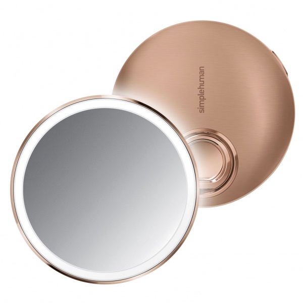 Simplehuman Sensor Mirror Compact kapesní kosmetické zrcátko Sensor Compact, LED světlo, 3x zvětšení, Rose Gold 100 g