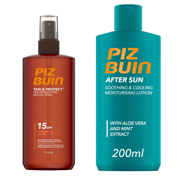 Piz Buin Set Tan & Protect Oil Spray SPF 15 + After Sun Moisturising Lotion olejový sprej a zklidňující krém po opalování 150 ml + 200 ml
