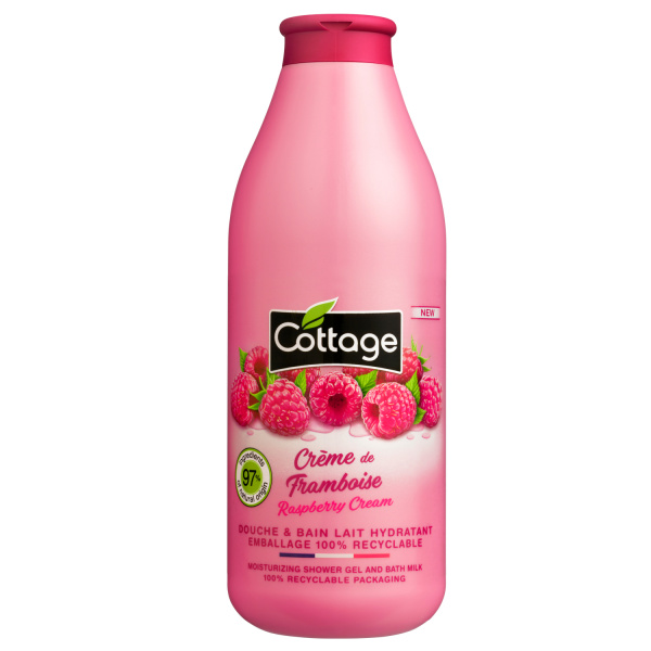 Cottage Moisturizing Shower Gel & Bath Milk - Raspberry Cream sprchový gel a mléko do koupele 97% přírodní 750 ml